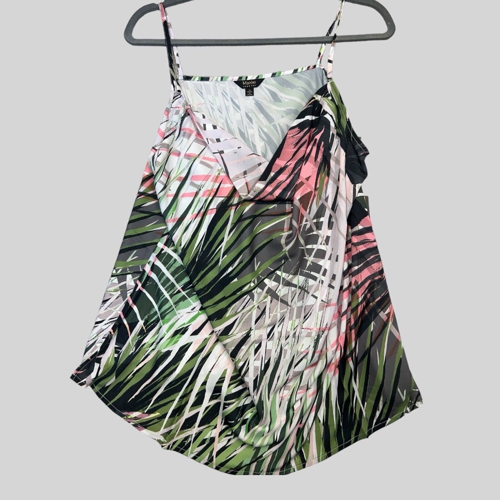 Maree Pour Toi Cowl Neck Spaghetti Strap Tank Top Tropical Hawaiin Green Pink 14
